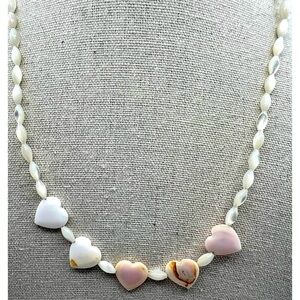 Vintage Heart-Shaped Shell Necklace With Mother Of Pearl Beads